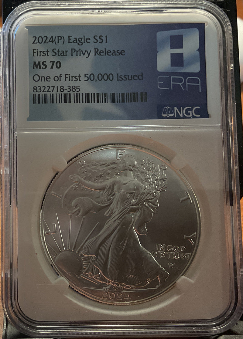 .999 Silver, 1 Troy Ounce, 2024 American Silver Eagle, Privy, NGC MS-70, Store