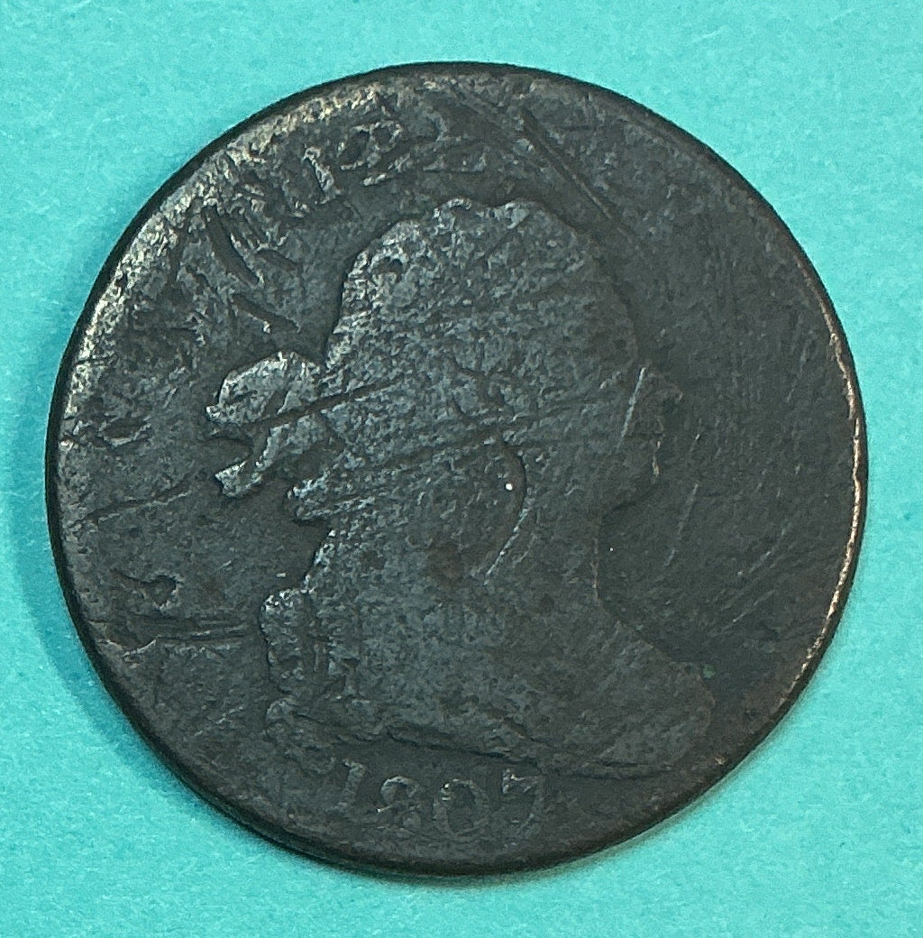 1807 Draped Bust Half Cent, Good Circulated Coin. Store #HT0036