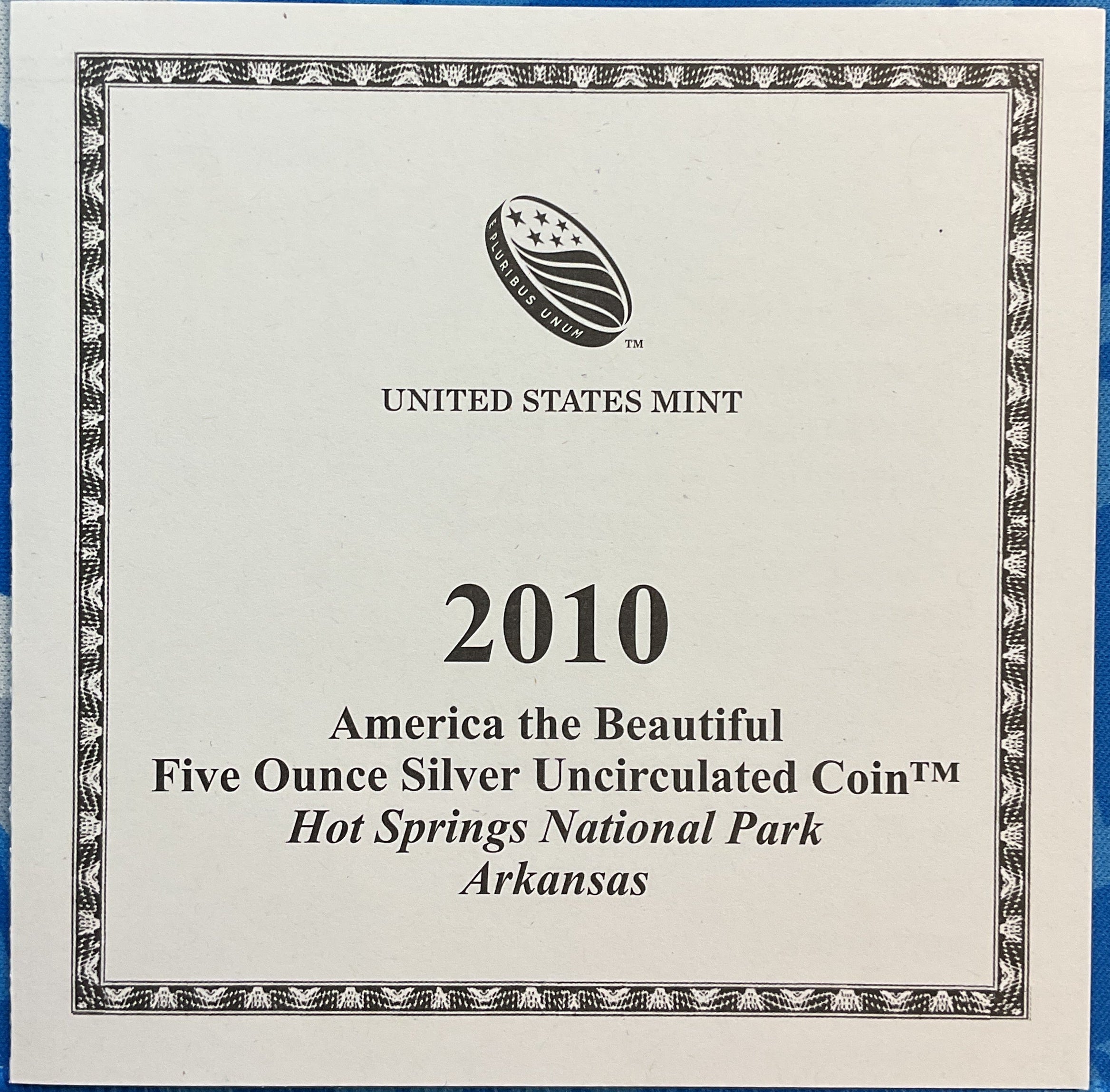 2010 America the Beautiful 5 Troy Ounce Silver, U.S. Mint UC Coin, #SR063