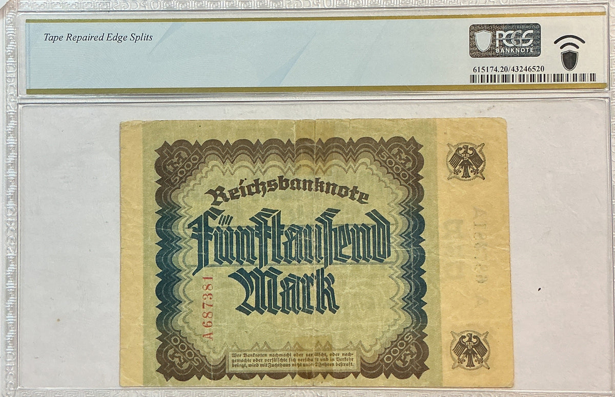 1922 5000 Mark., German, Weimar Rep., PCGS VF-20, Store #GWC018