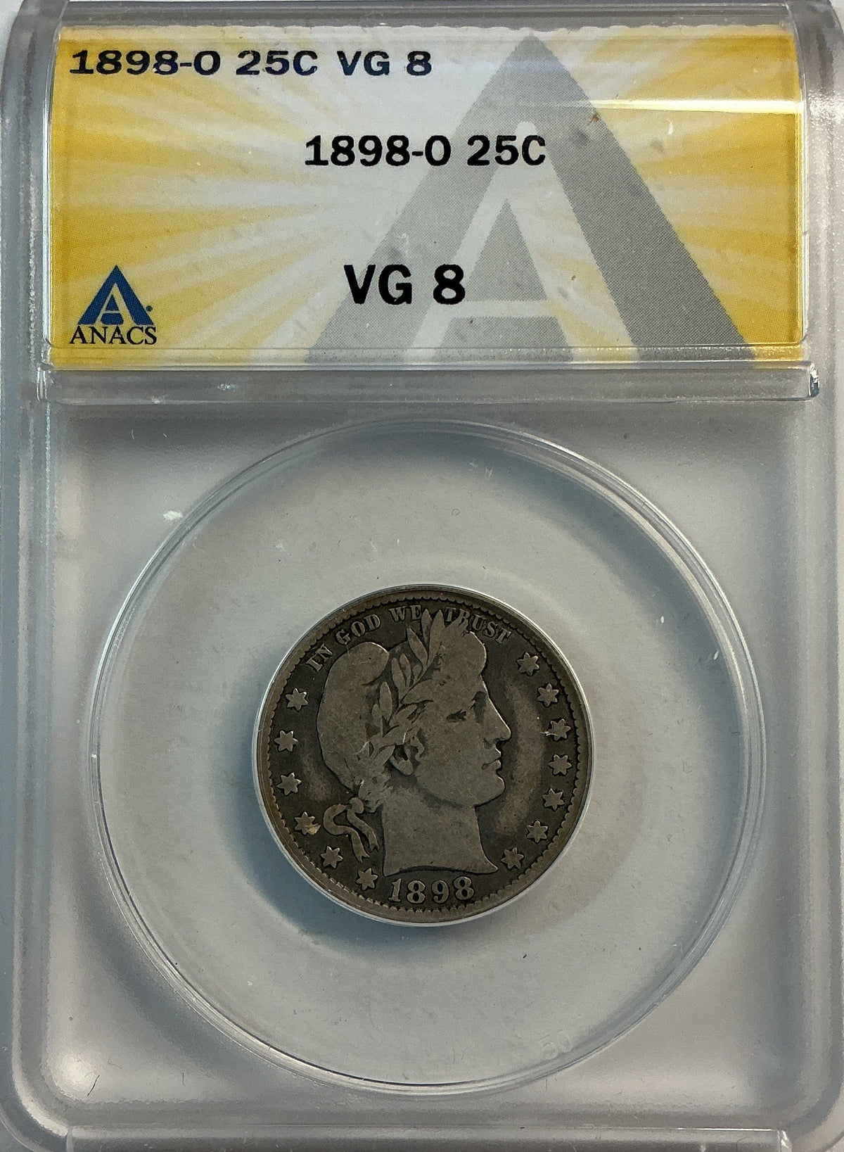 1898-O Barber Quarter, ANACS Very Good 8. Store #QR1496