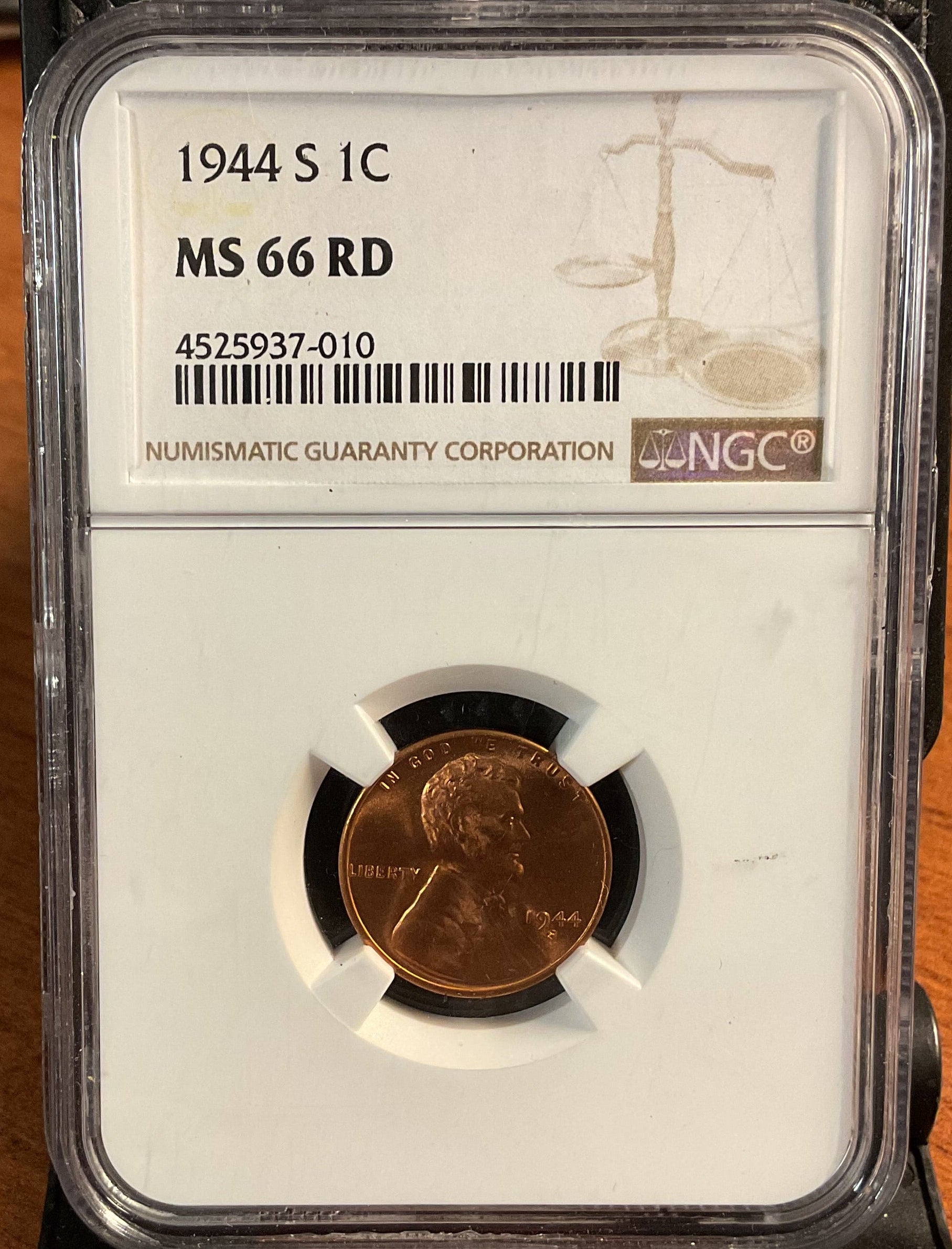 1944-S Lincoln Wheat Cent, NGC MS-66 RD, Uncirculated Coin, Store #CT0773