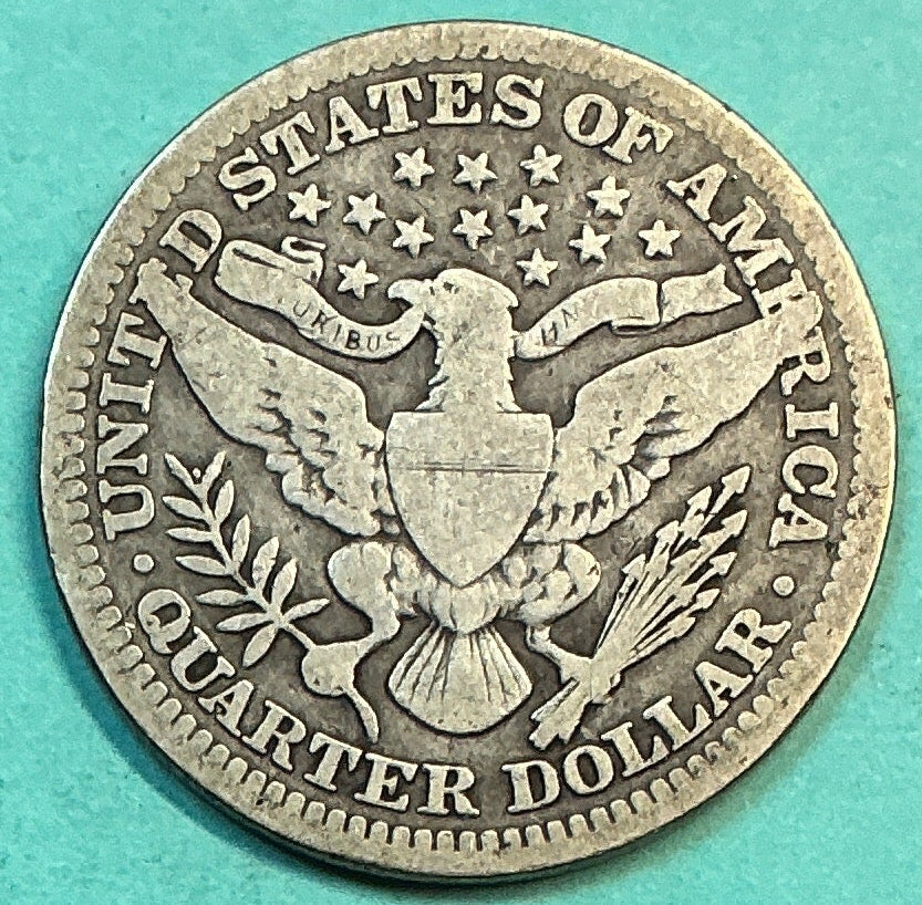 1908 Barber Quarter., Very Good Circulated Details., Store#QR1238