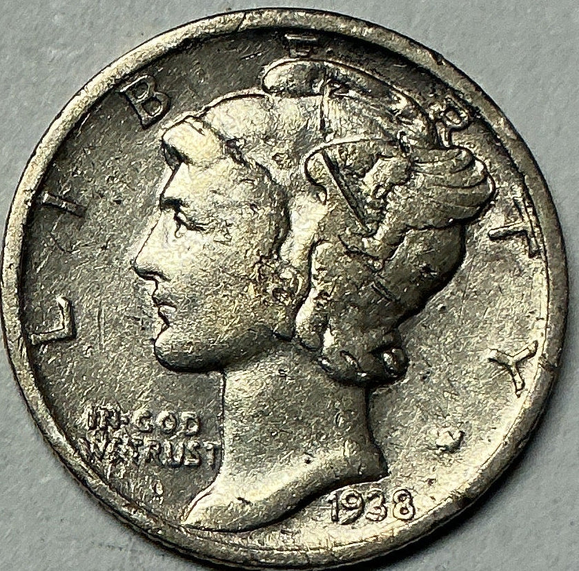 1938-D Mercury Dime, Extra Fine Circulated Coin, Store #DE0993