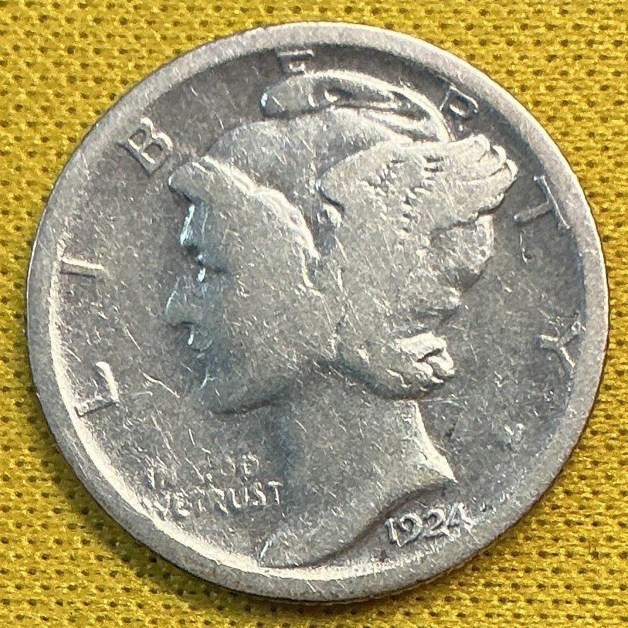 1924-S Mercury Dime, Very Good Circulated Coin, Store #DE0533