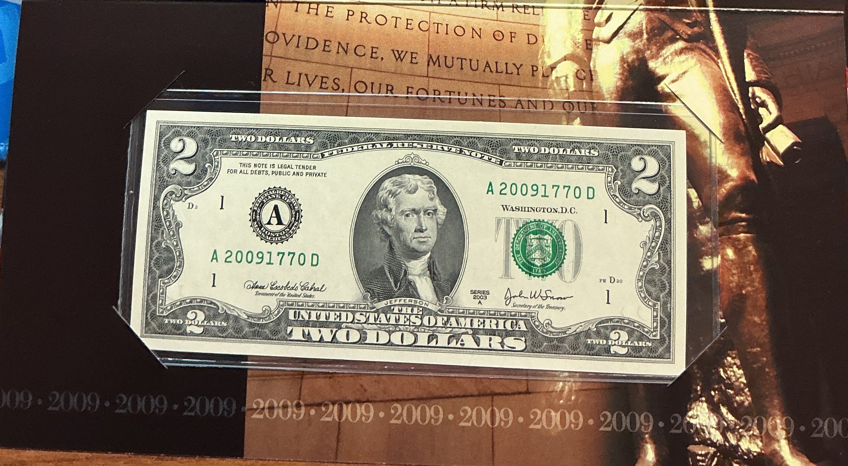 2009 Series $2 Single Notes, F.R.Notes, Nice Numbers!, Store #FRN002.
