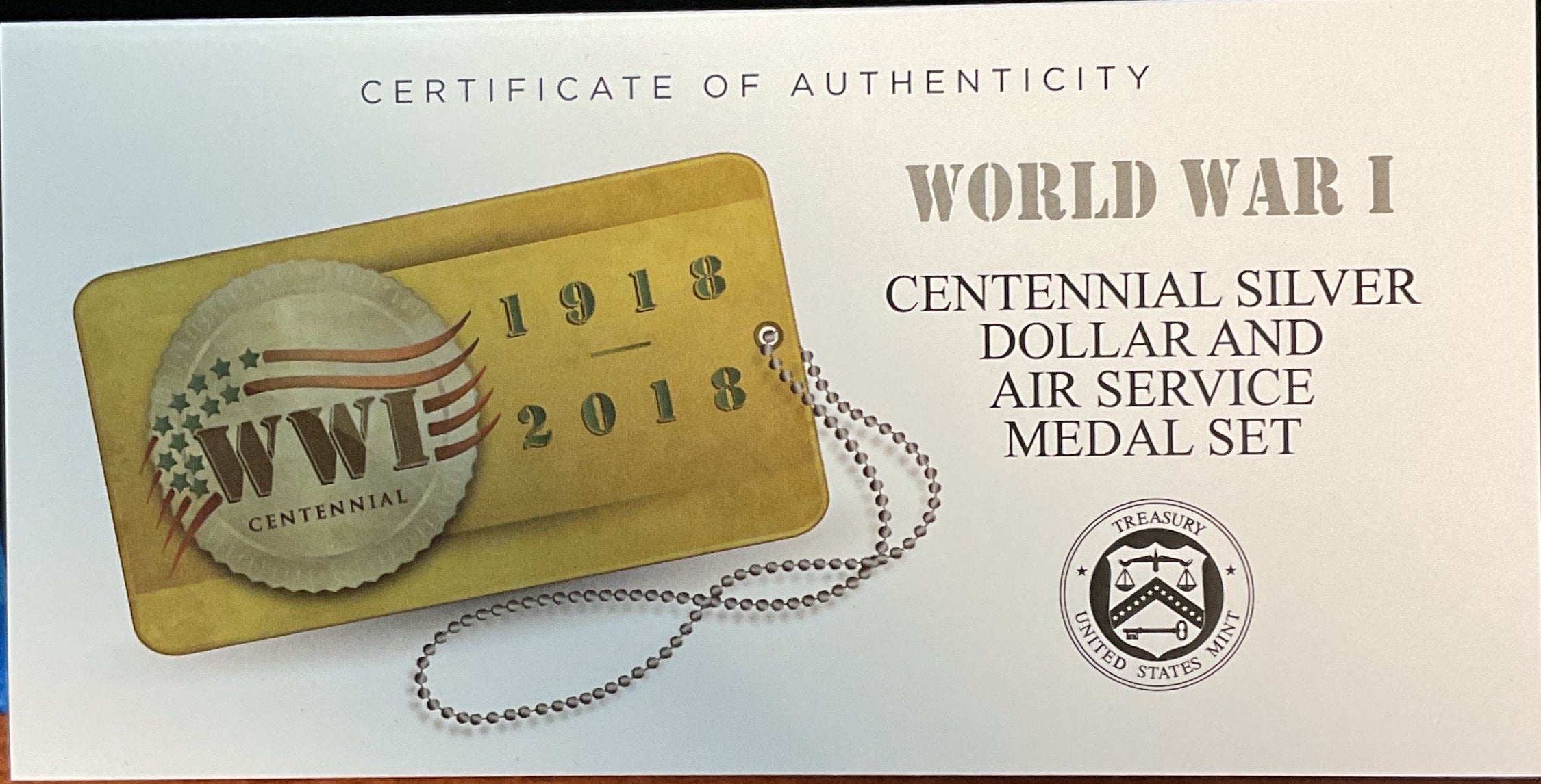 2018 World War I, Silver Dollar and Air Service Silver Medal Set, U.S. Mint #SR018
