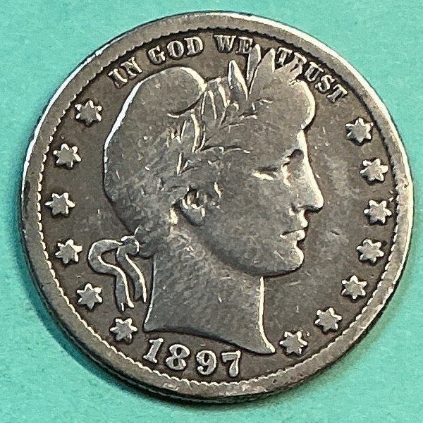 1897-O Barber Quarter., Very Good Circulated Details., Store#QR1203