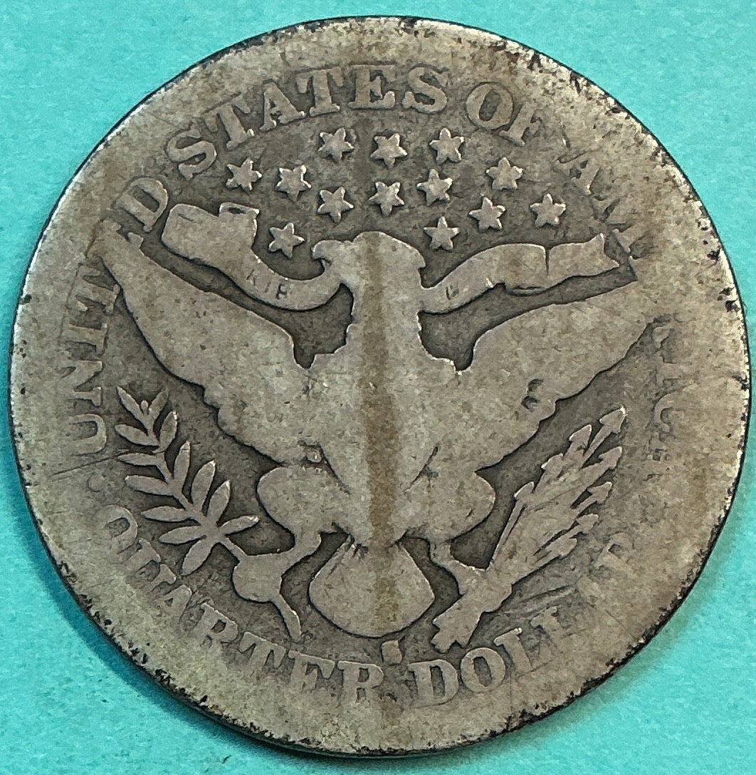 1905-S Barber Quarter., About Good Circulated Details., Store#QR1235