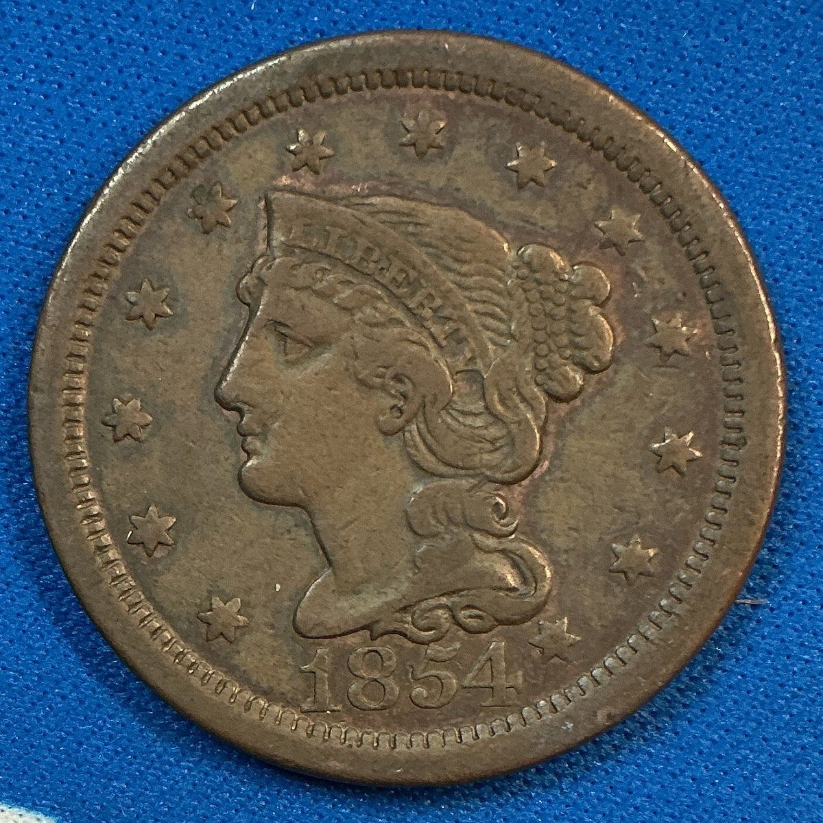 1854 Braided Hair Large Cent, Fine Circulated Coin, Store #CT1372