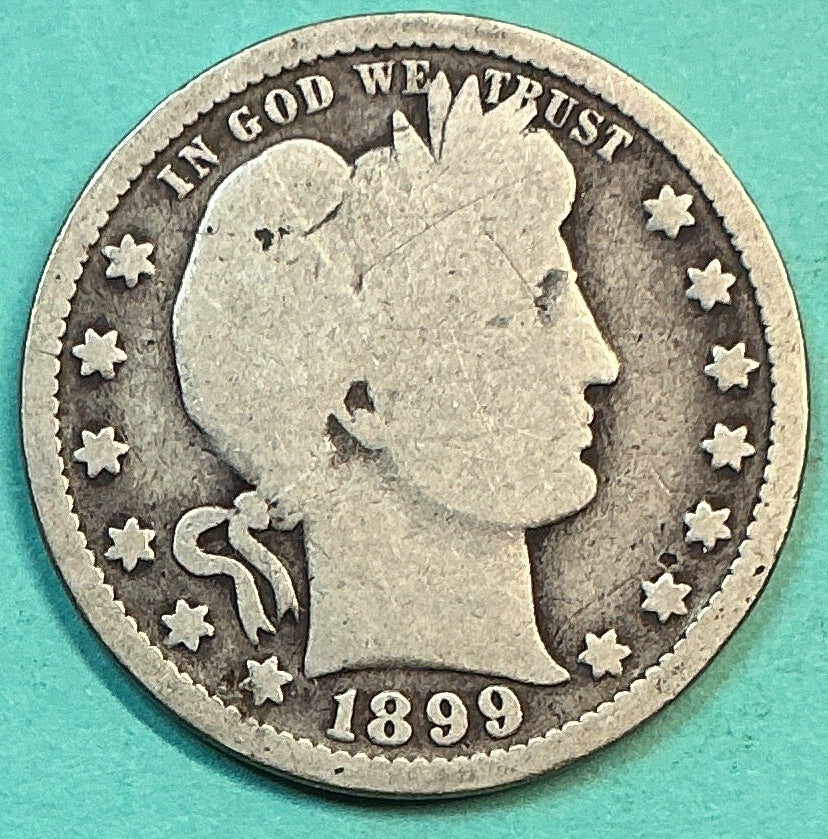 1899 Barber Quarter., Good Circulated Details., Store#QR1214