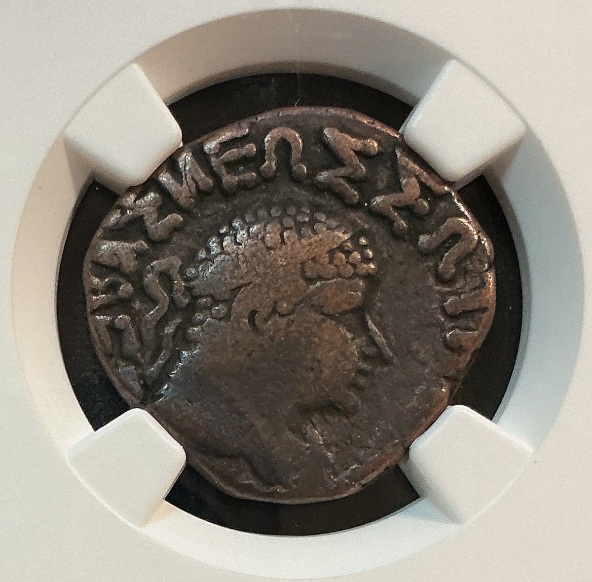 Ancient Coinage, F, Greek Coinage, Bactria, Indo-Greeks, AE Tetradrachm, c.105-90 BC, Store #AT0053