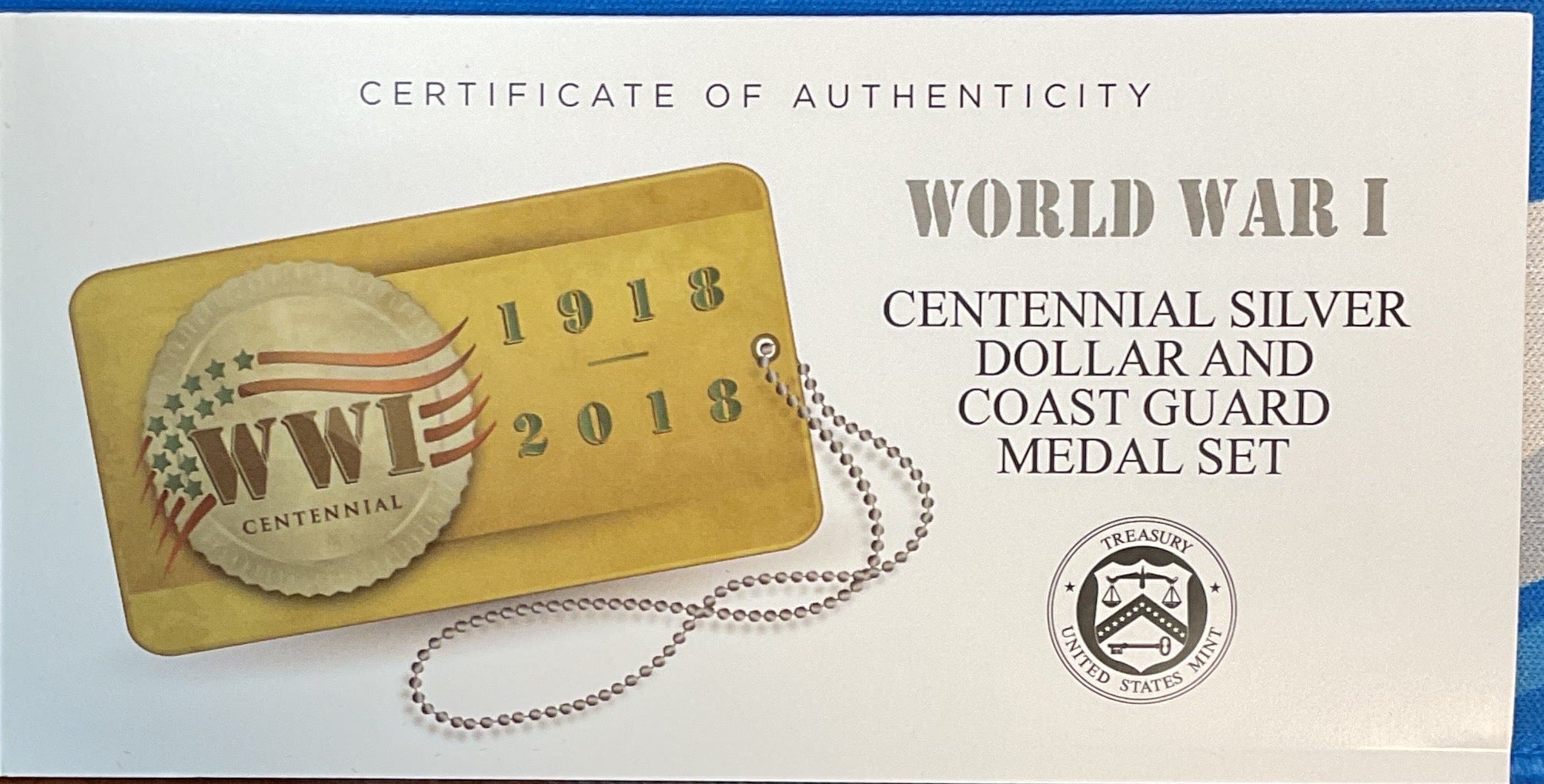 2018 World War I, Silver Dollar and Coast Guard Silver Medal Set, U.S. Mint #SR016