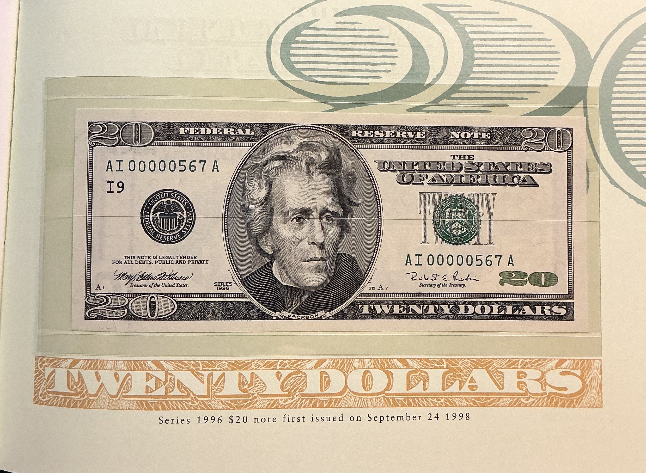 1996 Premium Federal Reserve Set, Serial #567, $20 Notes, #FRN013