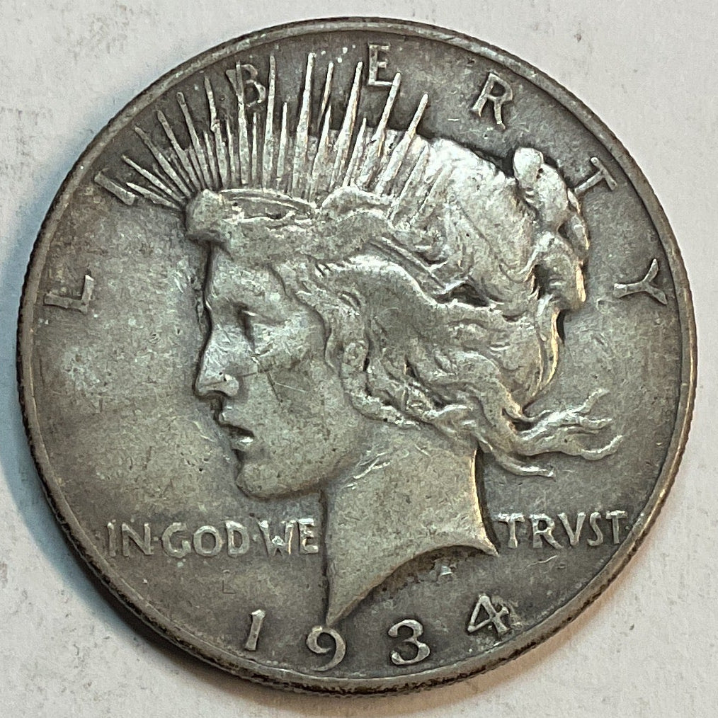 1934 Peace Dollar, Fine Circulated Coin, Store #DR0960