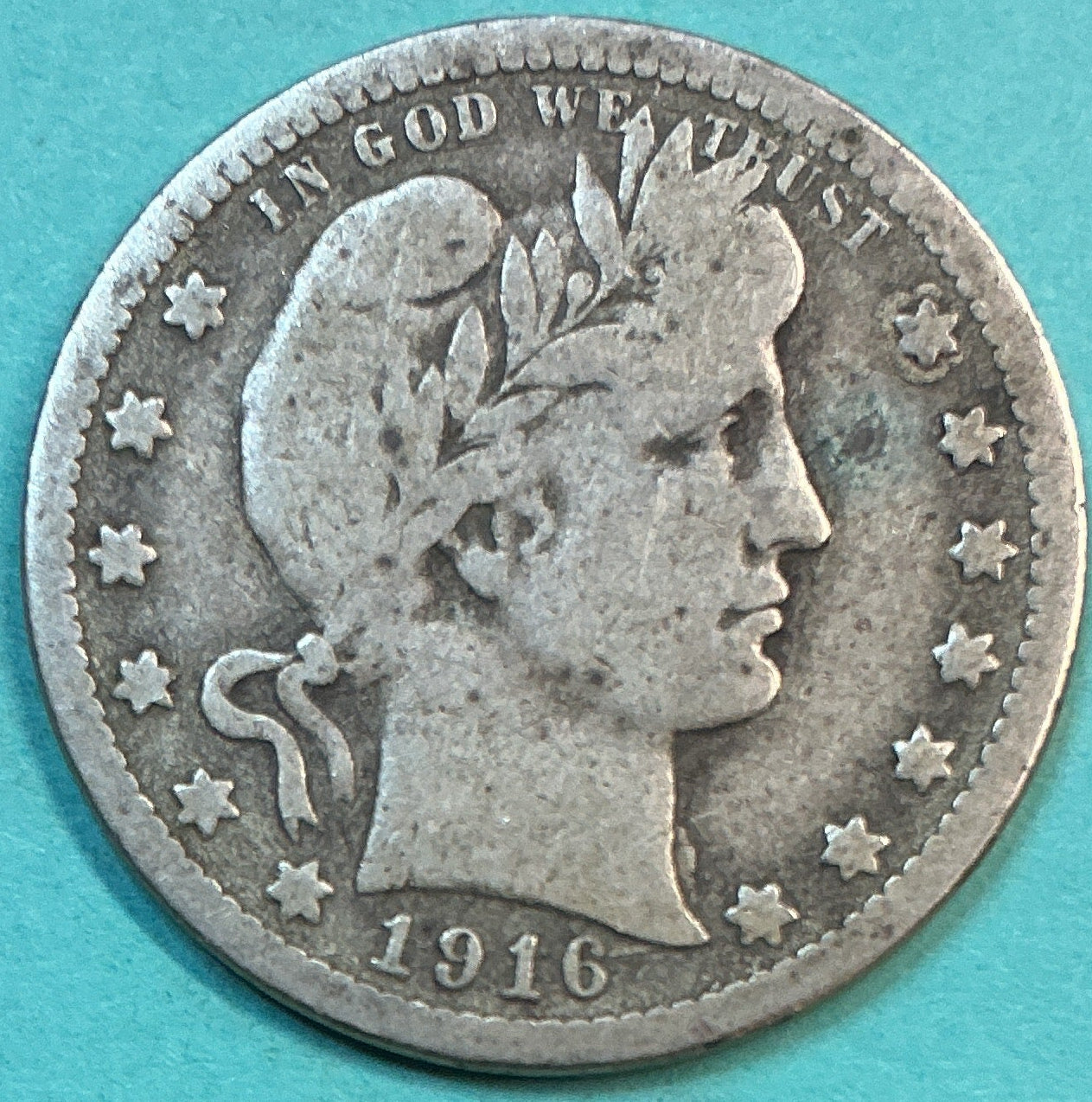 1916-D Barber Quarter., Good Circulated Details., Store#QR1323