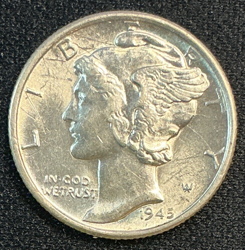 1945-S Mercury Dime, Mint State Uncirculated Coin, Store #DE0703