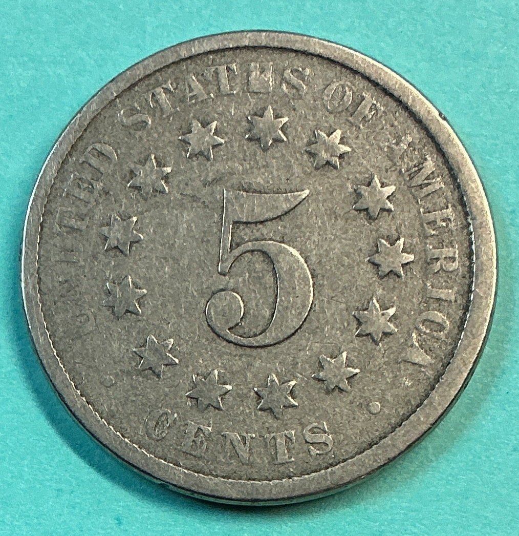 1876 Shield Nickel, Very Good+ Circulated Detail Coin, Store #NL0118