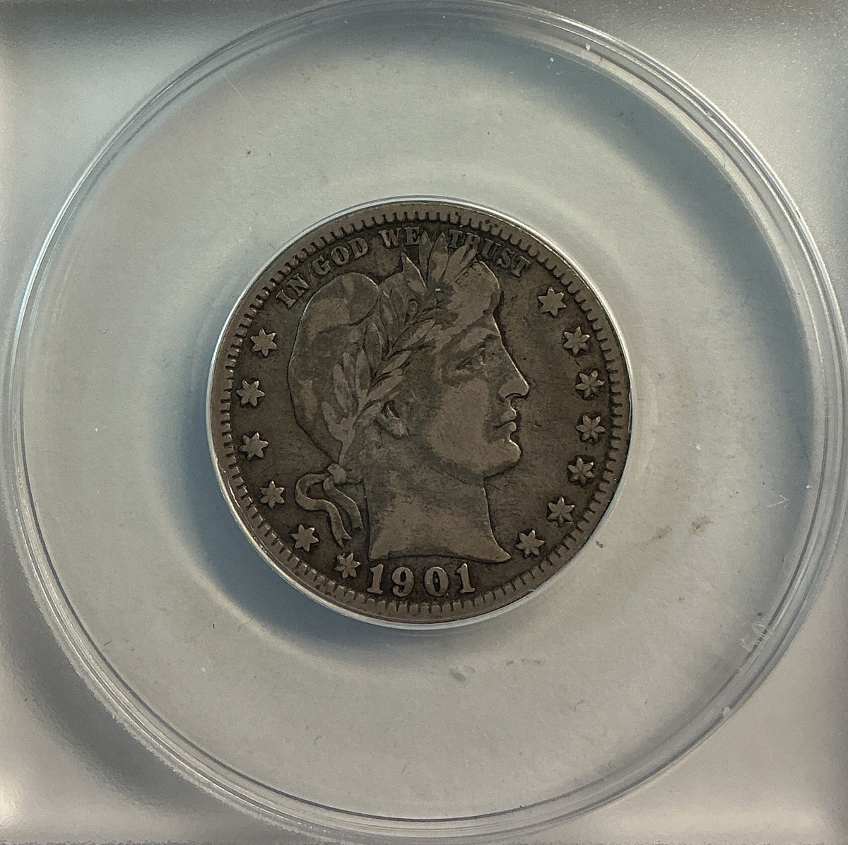 1901 Barber Quarter, ANACS Very Good 10. Store #QR1490
