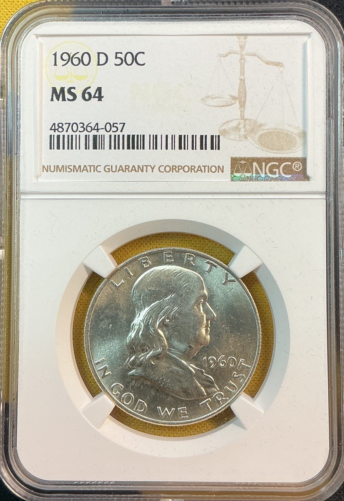 1960-D Franklin Half Dollar, NGC MS 64, Store #HR2110