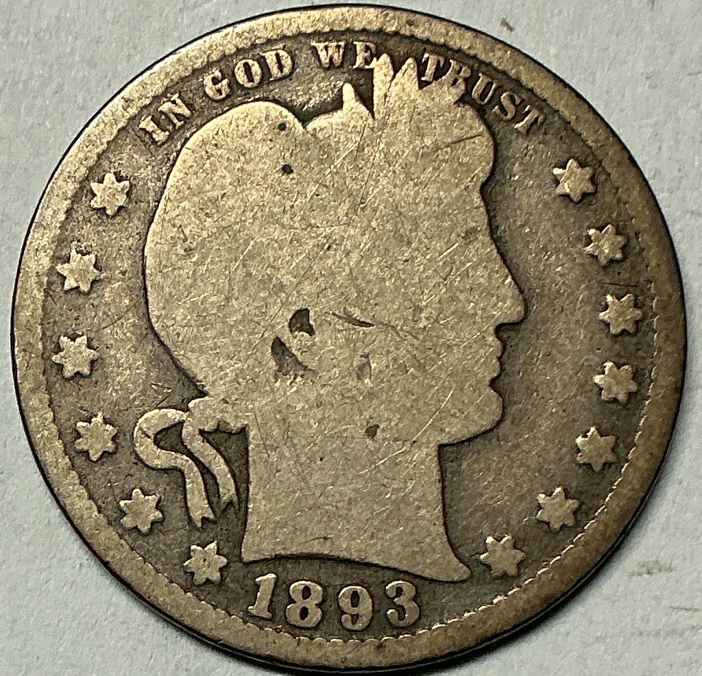 1893 Barber Quarter, Good Circulated Coin, Store #QR1960