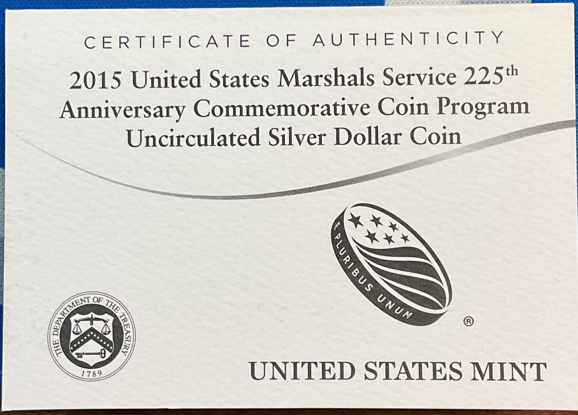 2015 U.S. Marshals Service 225th Anniversary Commemorative, U.S. Mint, #PT040