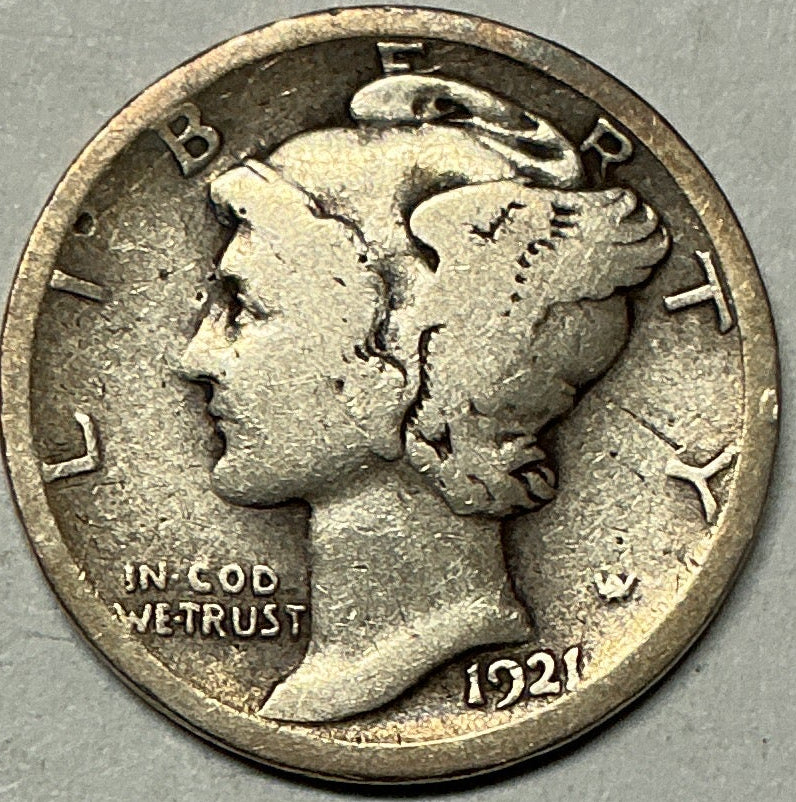 1921 Mercury Dime, Very Good+ Circulated Coin, Store #DE922