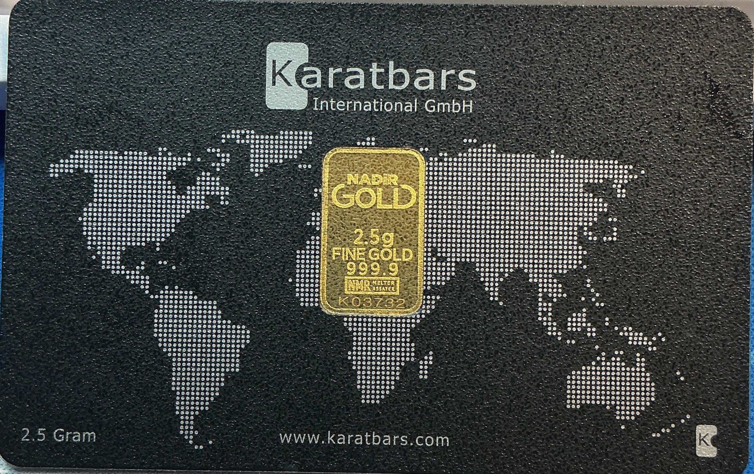 2.5 Gram Gold Bar, 999.9 pure, Carded Burnished KARATBARS, Store Sale #G0179