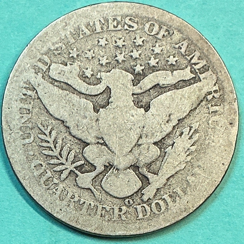 1909-O Barber Quarter., About Good Circulated Details., Store#QR1304