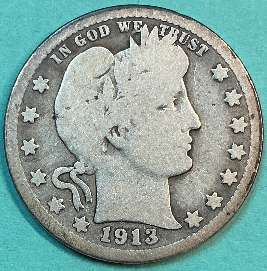 1913 Barber Quarter., Good Circulated Details., Store#QR1311