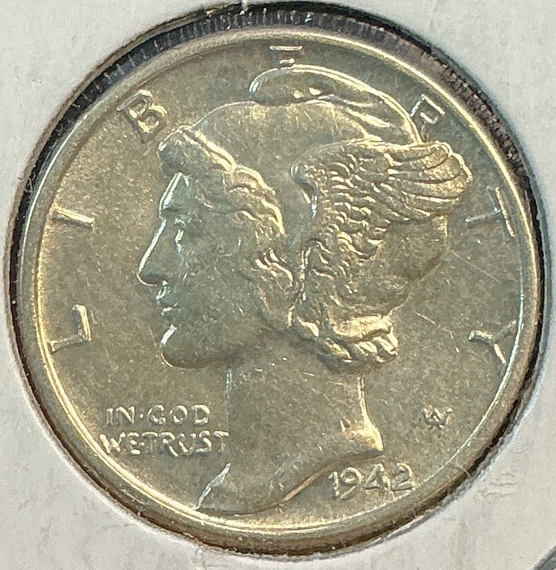 1942 Mercury Dime, Mint State Uncirculated Coin, Store #DE0689