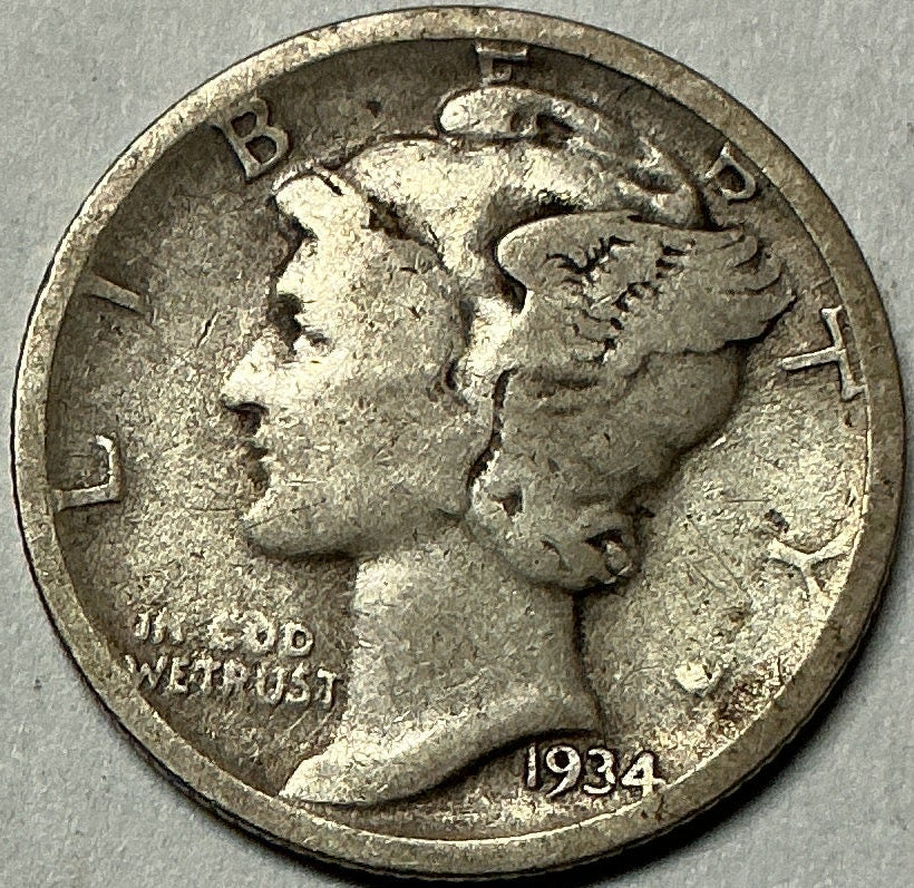 1934-D Mercury Dime, Fine Circulated Coin, Store #DE0989