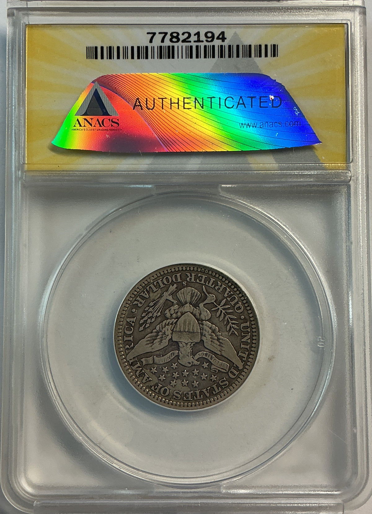 1912-S Barber Quarter, ANACS Fine 15. Store #QR1498