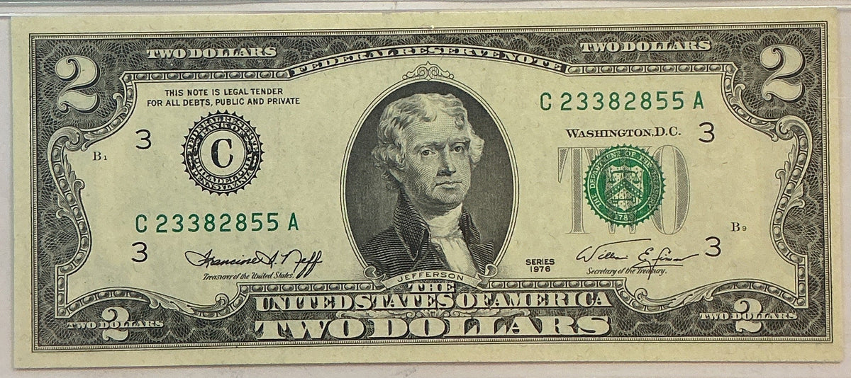 1976 $2 Federal Reserve Bank Note, PMG GEM UNC-65, GFRB088