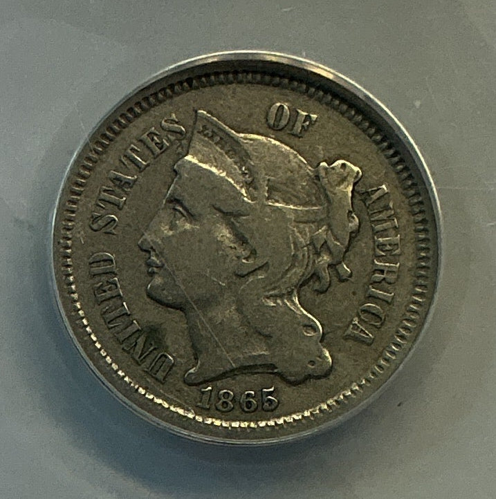 1865 3 Cent Copper Nickel., ANACS Verified., Store #G3C003