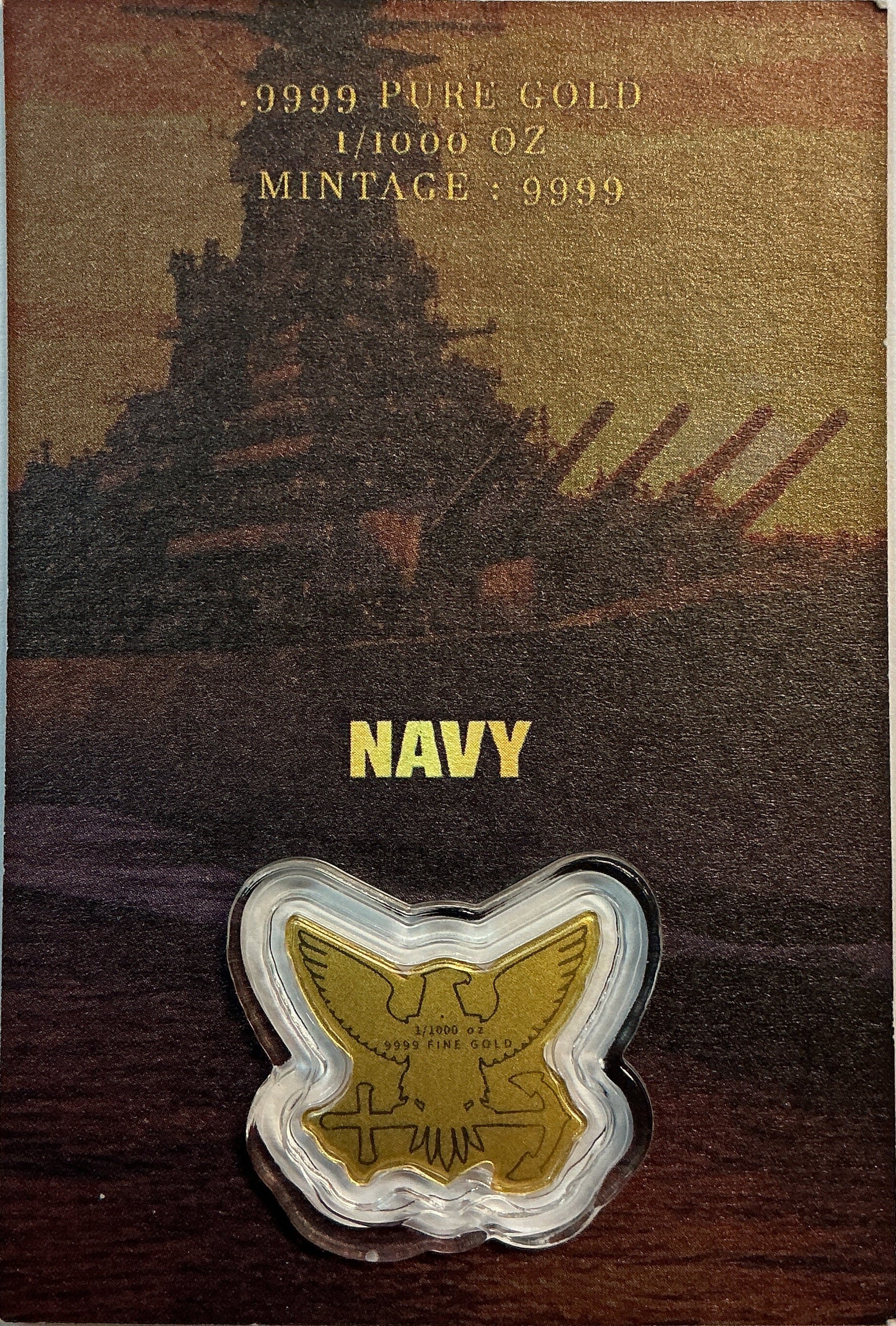 2026, 1/1000th ozt Gold Bar, .9999 pure, NAVY Carded Bar, Store Sale #G0174