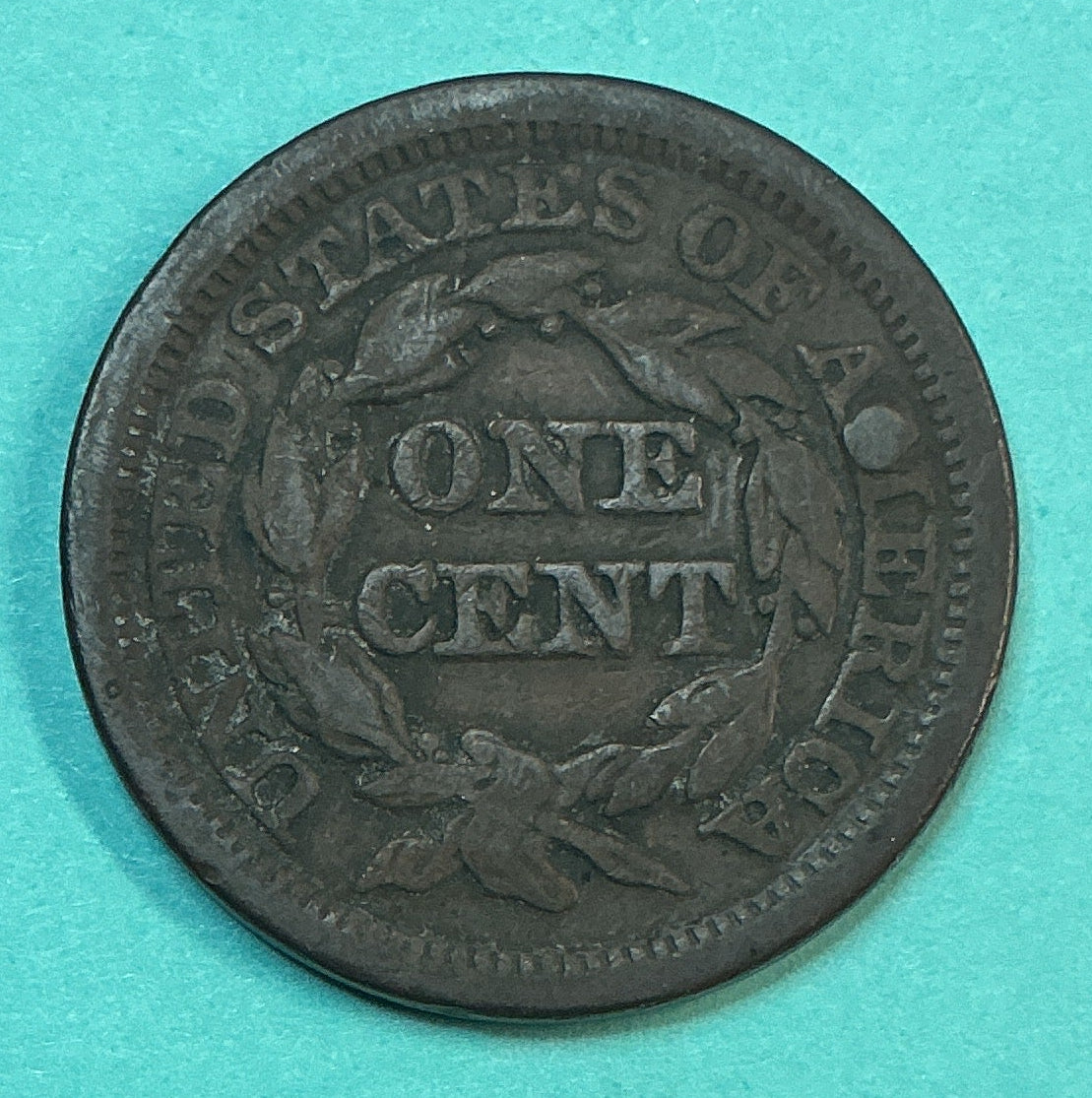 1845 Large Cent, Good Details w/Hole at 3 o'clock Circulated, Store #CT1522