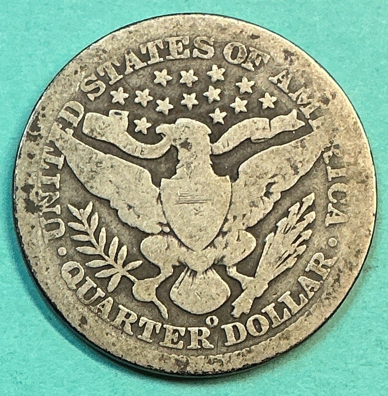 1898-O Barber Quarter., About Good Circulated Details., Store#QR1210
