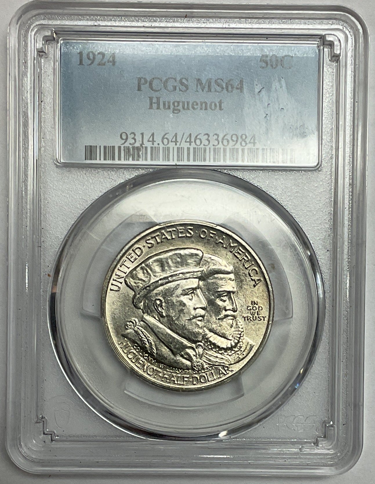 1924 Huguenot Silver Commemorative Half Dollar, PCGS MS64, #GEC0070