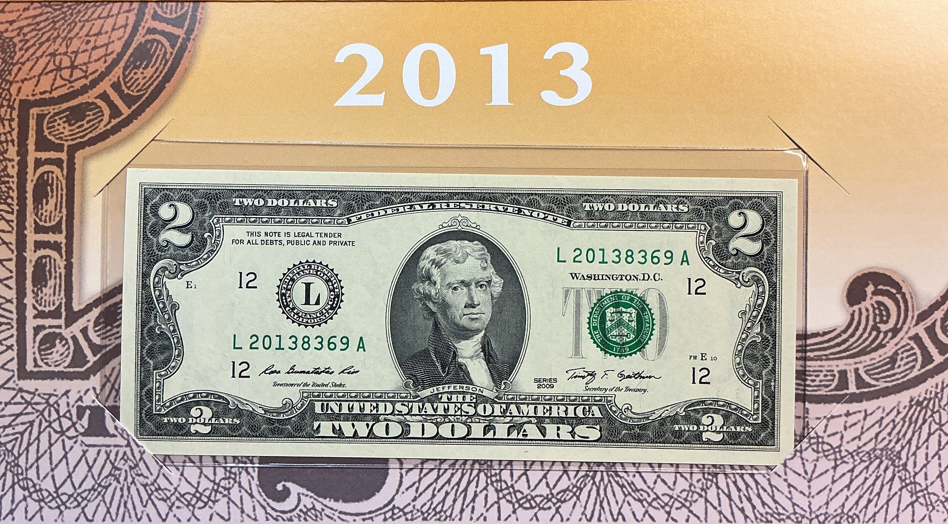 2013 Series $2 Single Notes, F.R.Notes, 2013xxx Serial Numbers Store #FRN018