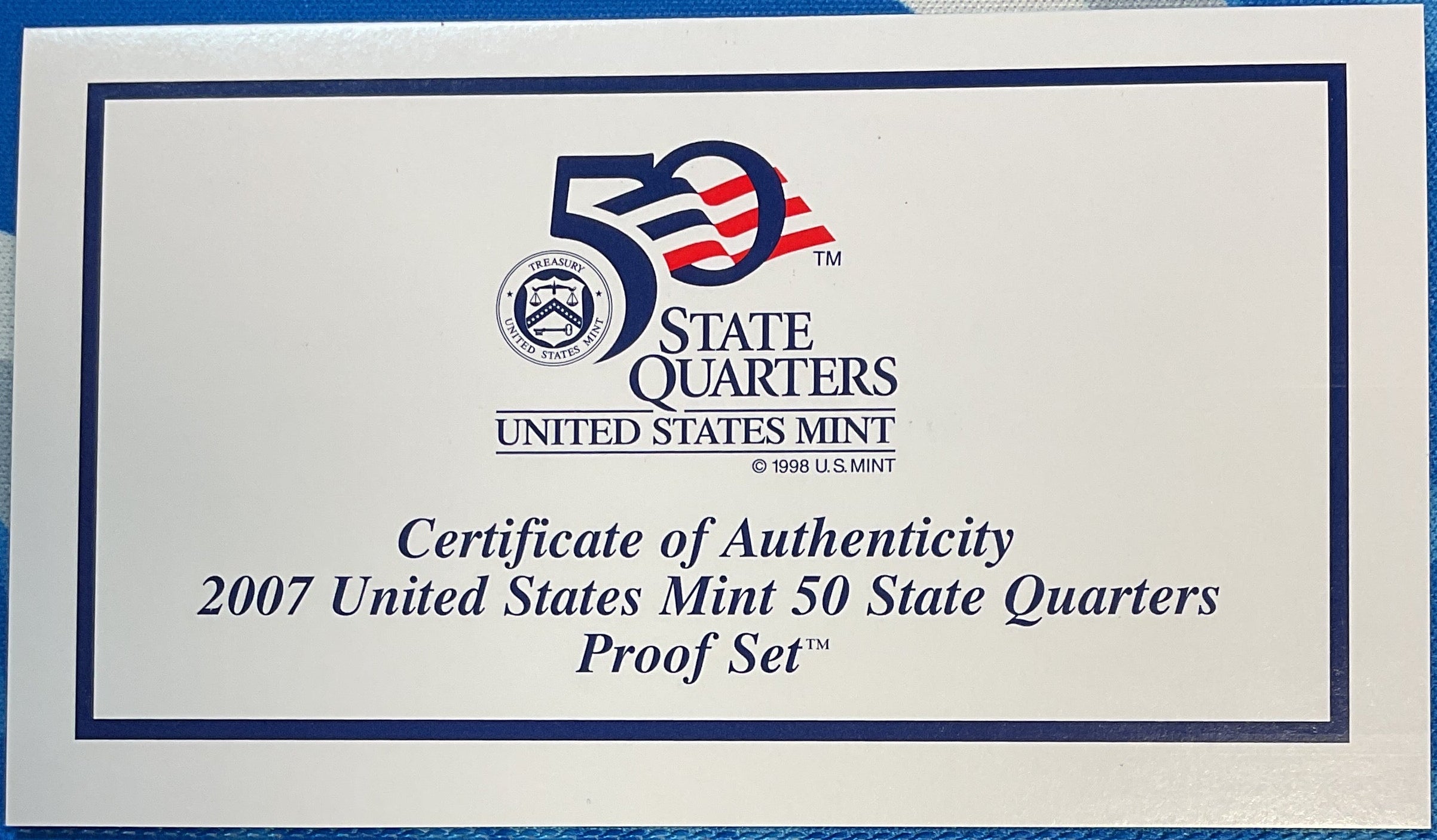 2007 U.S. Mint 50 State Quarters Proof Set, in Original Government Packaging.