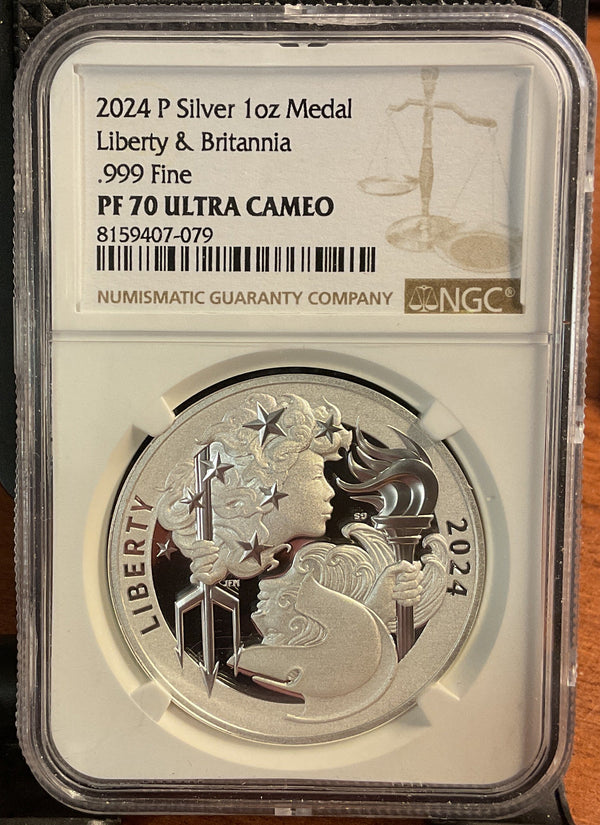 .999 Silver, 1 Troy Ounce, 2024 P Silver Medal, NGC PF-70 Ultra Cameo, Store #SR043