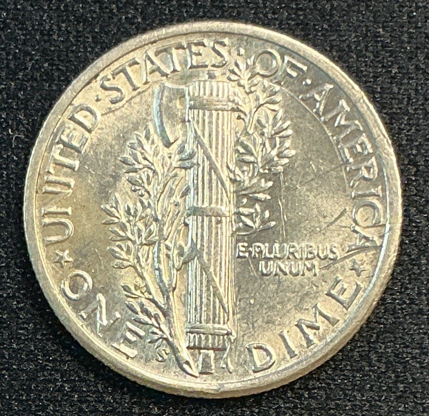 1945-S Mercury Dime, Mint State Uncirculated Coin, Store #DE0703