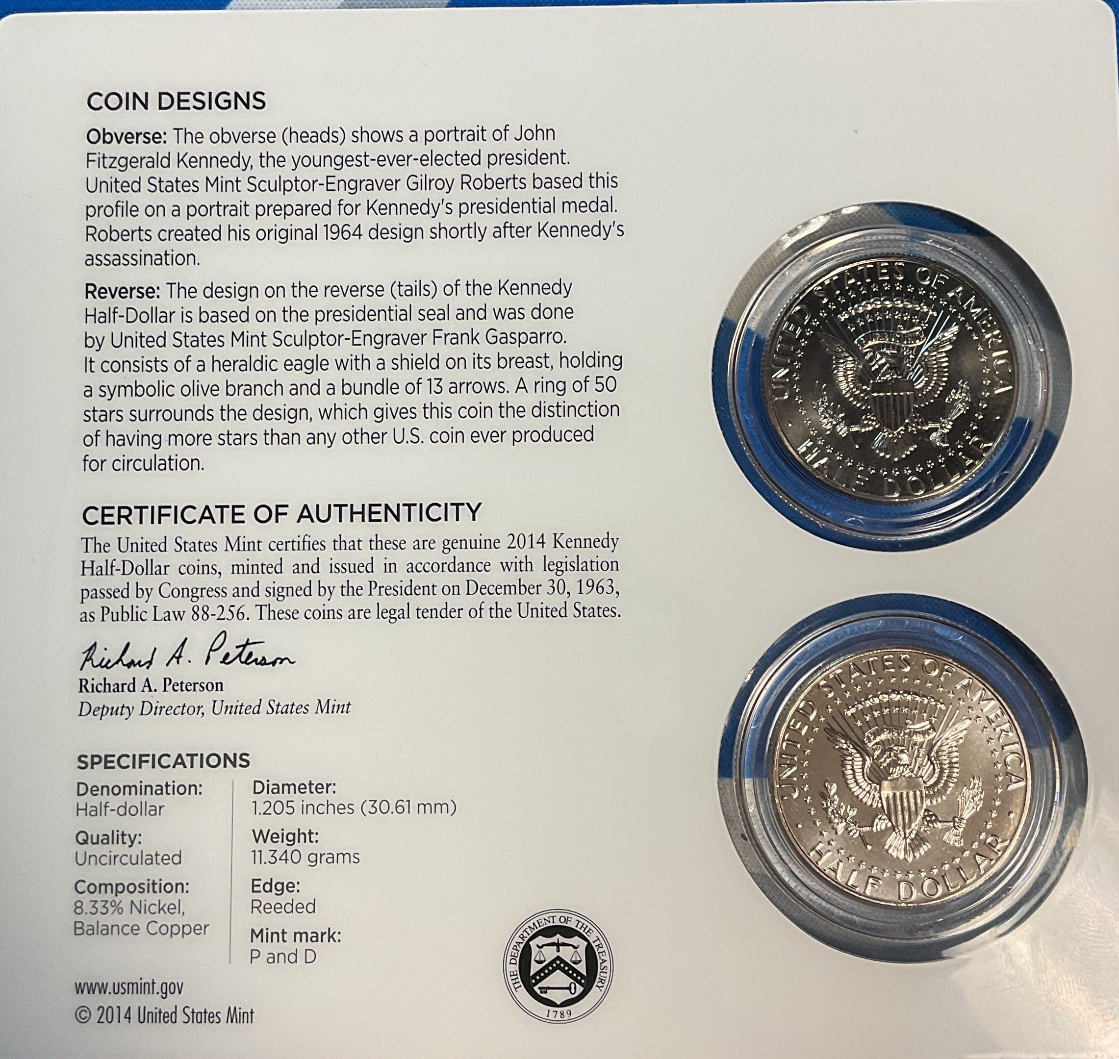2014 50th Anniversary Kennedy Half-Dollar Uncirculated Coin Set
