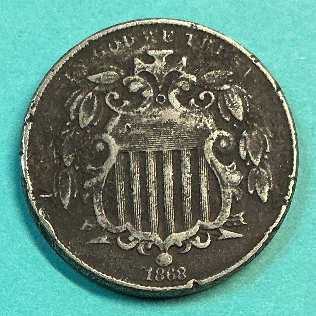 1868 Shield Nickel, Very Fine Circulated Coin, Store #NL0101