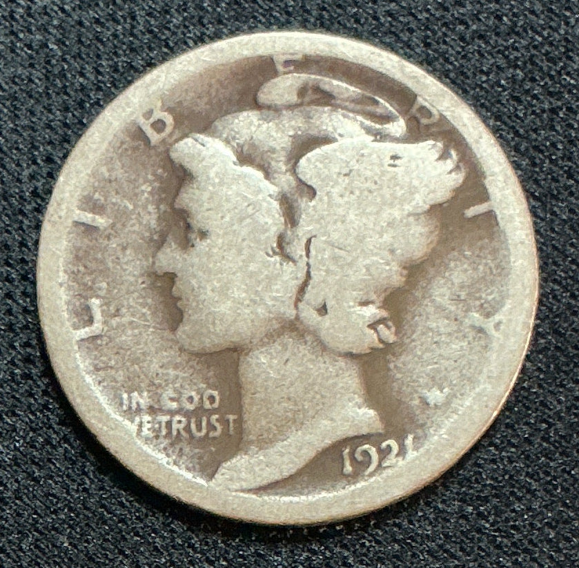 1921 Mercury Dime, KEY DATE, Good Circulated Coin, Store #DE0520