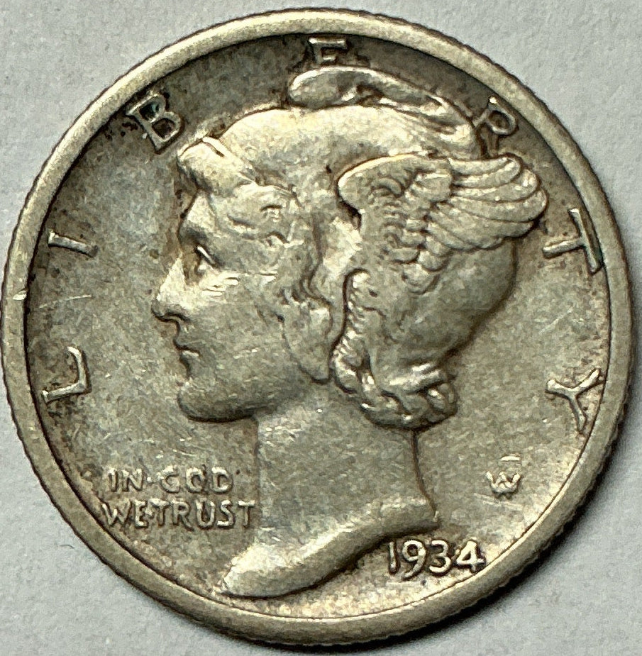 1934 Mercury Dime, Extra Fine Circulated Coin, Store #DE0986