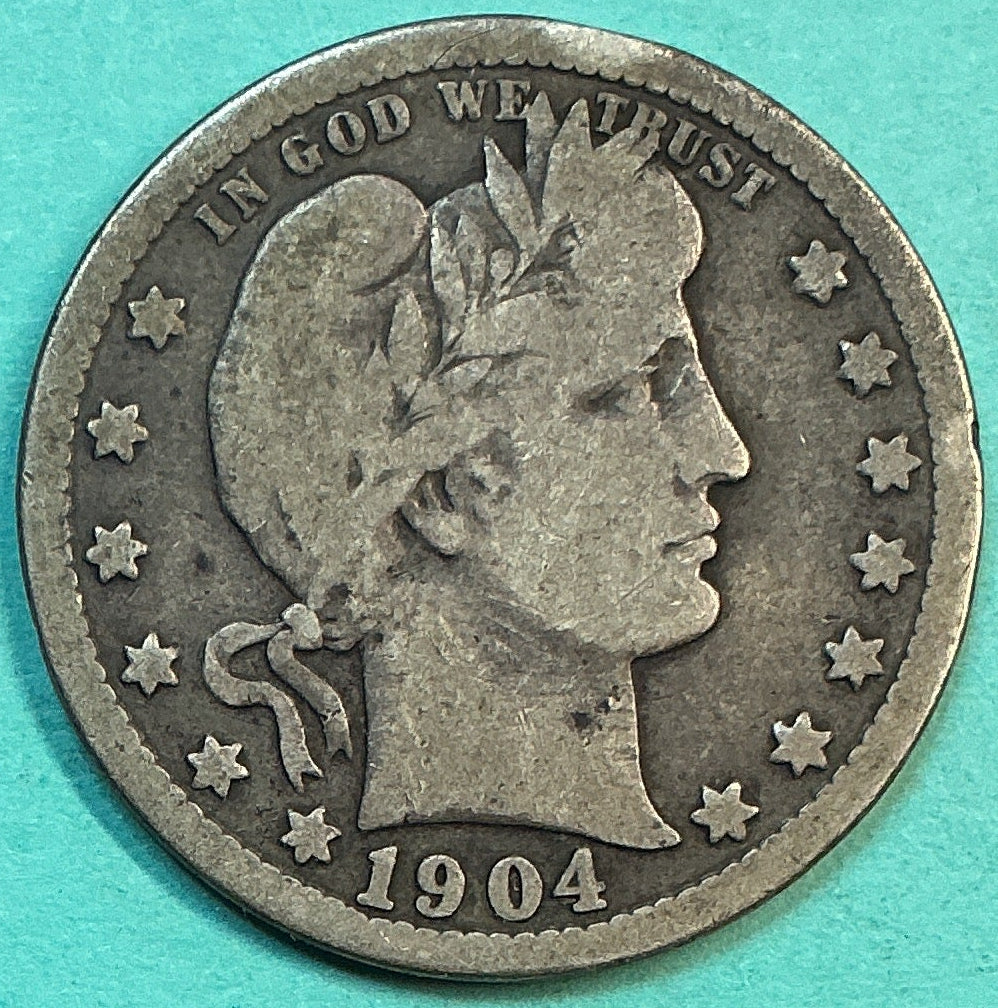 1904 Barber Quarter., Very Good Circulated Details., Store#QR1227