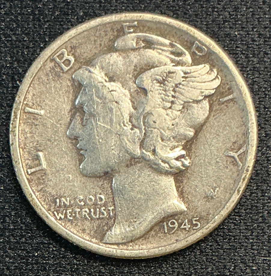 1945-S Mercury Dime, Extra Fine Circulated Coin, Store #DE0705
