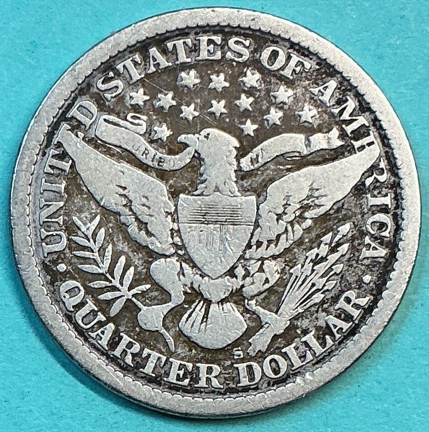 1895-S Barber Quarter., Very Good Circulated Details., Store#QR1194